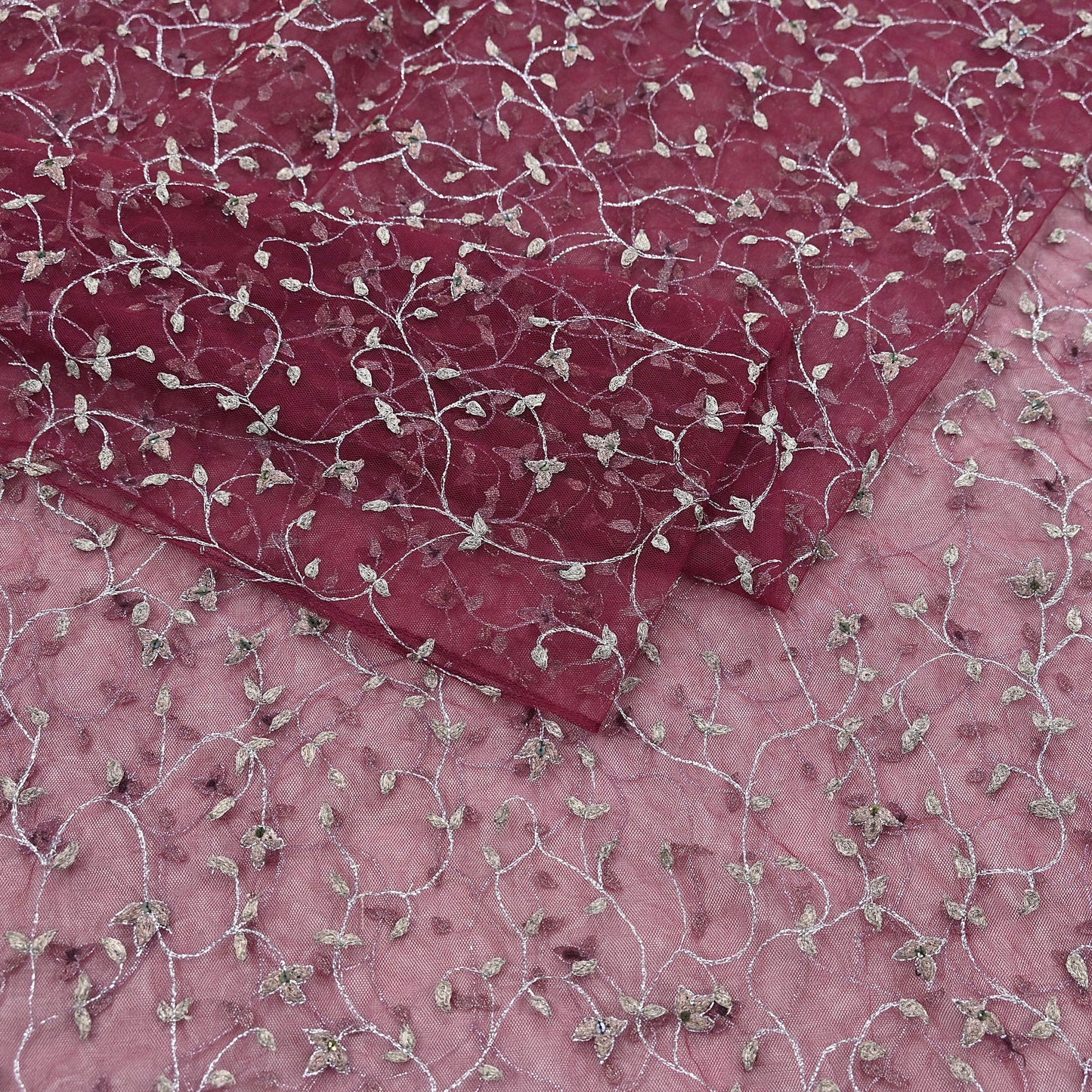 Indian Vintage Heavy Bridal Dupatta maroon Net Mesh Long Stole Hand Embroidered Scarves Golden Zari Wedding/Party Wear