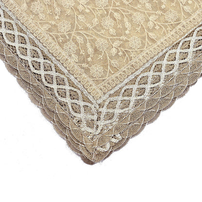 Indian Vintage Heavy Beige Dupatta Organza Long Stole Hand Embroidered Scarves Zari Floral