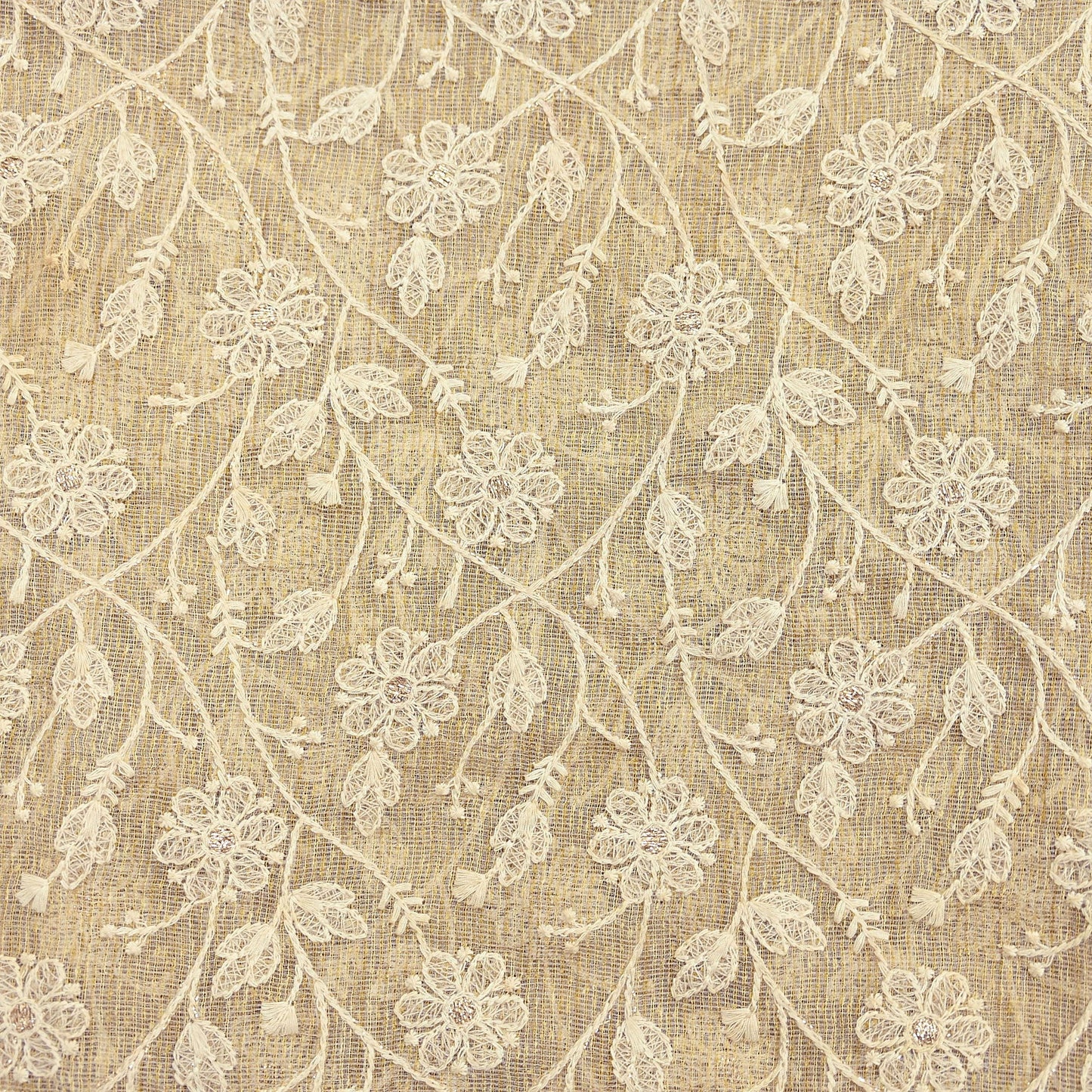 Indian Vintage Heavy Beige Dupatta Organza Long Stole Hand Embroidered Scarves Zari Floral