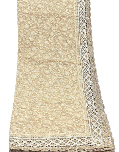 Indian Vintage Heavy Beige Dupatta Organza Long Stole Hand Embroidered Scarves Zari Floral