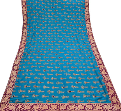 Indian Vintage Heavy Sarees Turquoise Pure Georgette Silk Hand Embroidered Sari Fabric 5Yd Sewing Ethnic zari with blouse fabric