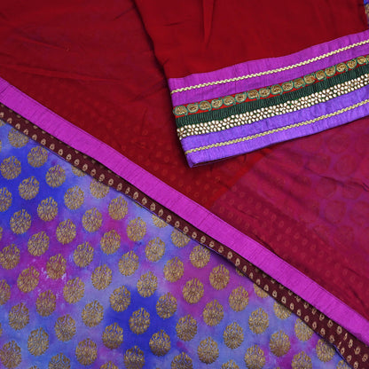 Indian Vintage Heavy Sari Red Pure Georgette Silk Hand woven Sarees Craft Fabric 5Yd Sewing Soft Ethnic Wedding Dress making