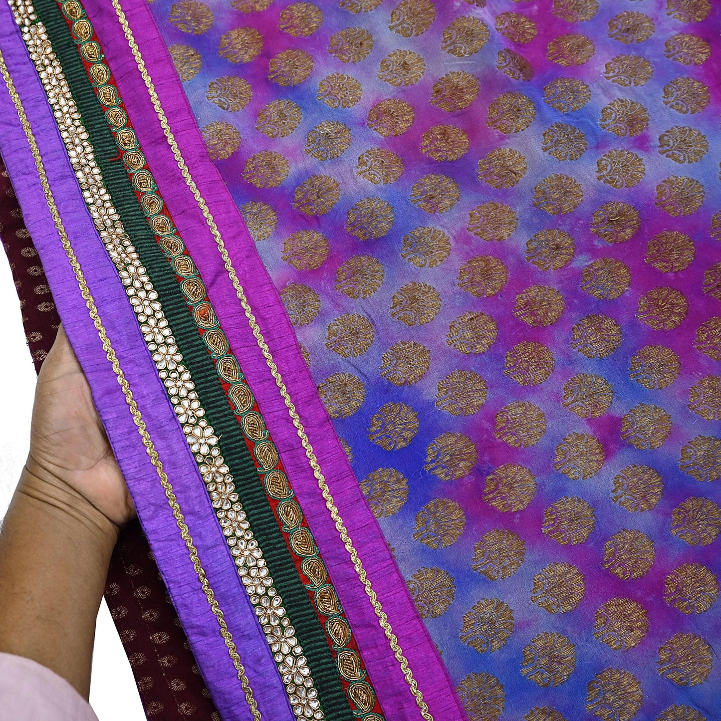 Indian Vintage Heavy Sari Red Pure Georgette Silk Hand woven Sarees Craft Fabric 5Yd Sewing Soft Ethnic Wedding Dress making