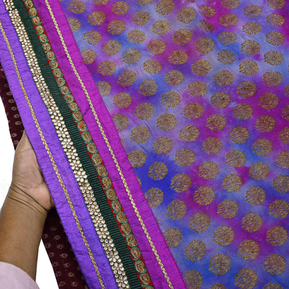 Indian Vintage Heavy Sari Red Pure Georgette Silk Hand woven Sarees Craft Fabric 5Yd Sewing Soft Ethnic Wedding Dress making