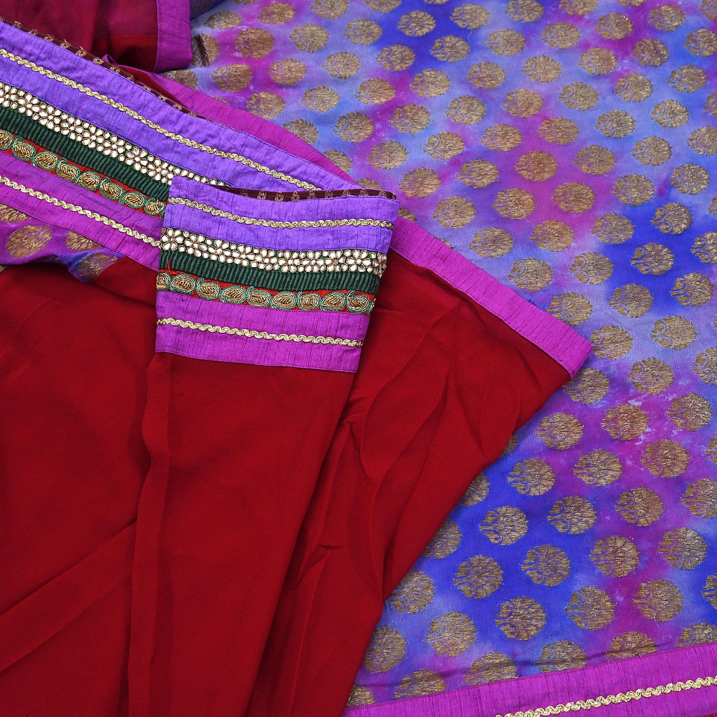 Indian Vintage Heavy Sari Red Pure Georgette Silk Hand woven Sarees Craft Fabric 5Yd Sewing Soft Ethnic Wedding Dress making