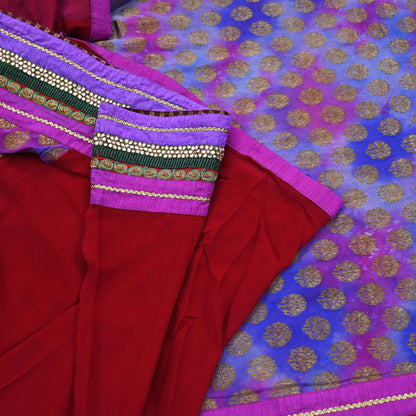 Indian Vintage Heavy Sari Red Pure Georgette Silk Hand woven Sarees Craft Fabric 5Yd Sewing Soft Ethnic Wedding Dress making