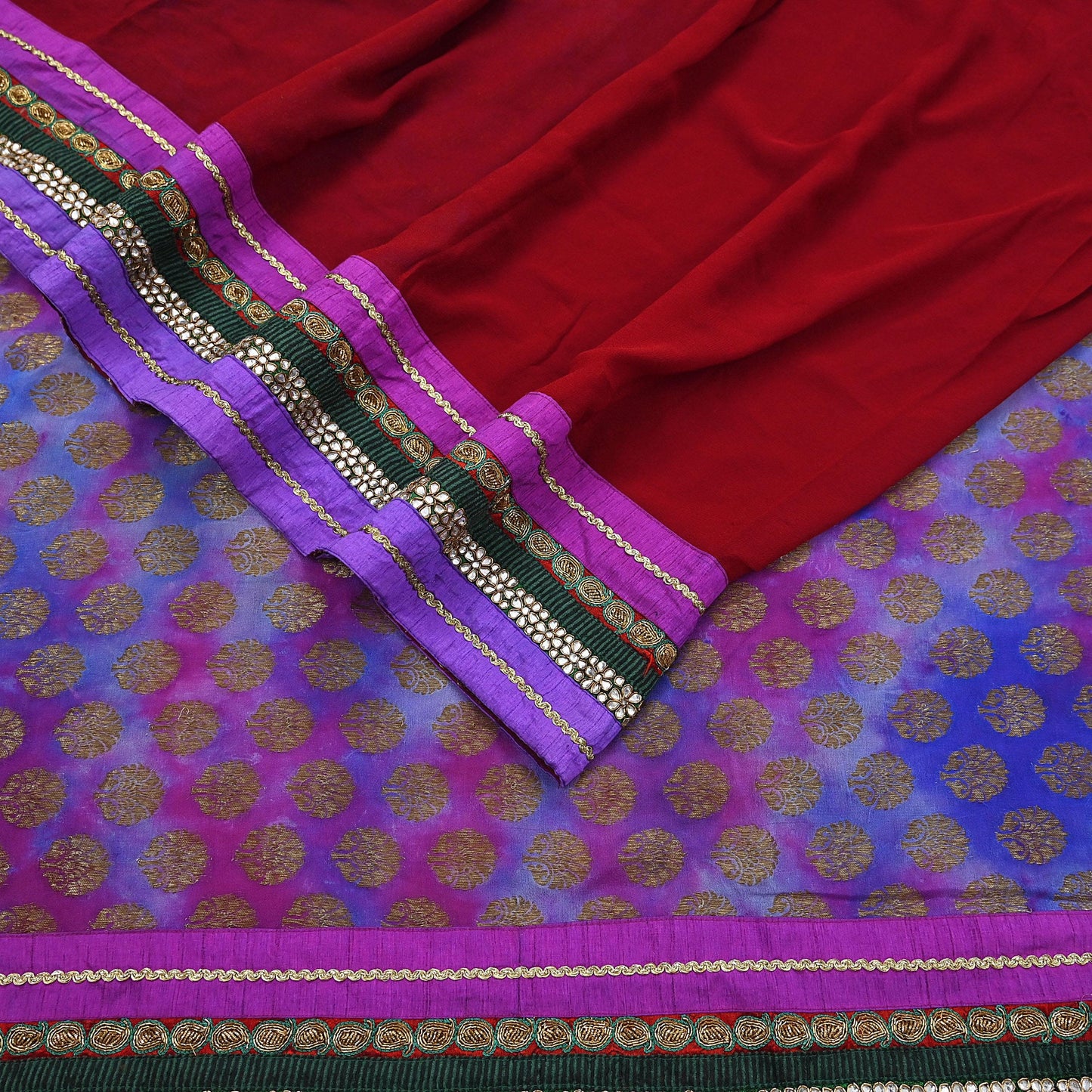Indian Vintage Heavy Sari Red Pure Georgette Silk Hand woven Sarees Craft Fabric 5Yd Sewing Soft Ethnic Wedding Dress making