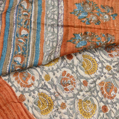 Indian Vintage Saffron & Beige Saree Pure Khadi Silk Handloom Warli Printed Sari Craft Fabric 5yd Ethnic Wear Sari Humans Dress making