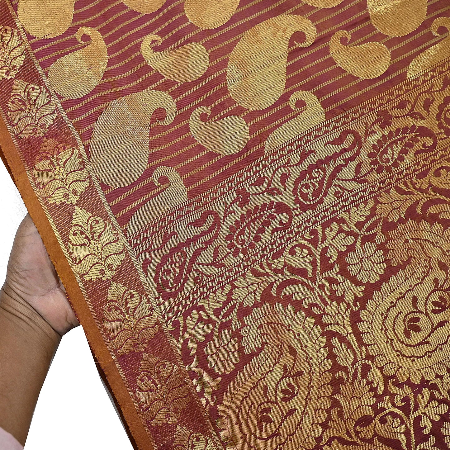 Vintage Kanjivaram Silk Saree Purple & Saffron  Floral Zari, Indian Sari Fabric 5yard Dressmaking crafting