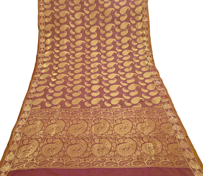Vintage Kanjivaram Silk Saree Purple & Saffron  Floral Zari, Indian Sari Fabric 5yard Dressmaking crafting