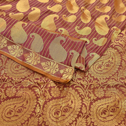 Vintage Kanjivaram Silk Saree Purple & Saffron  Floral Zari, Indian Sari Fabric 5yard Dressmaking crafting