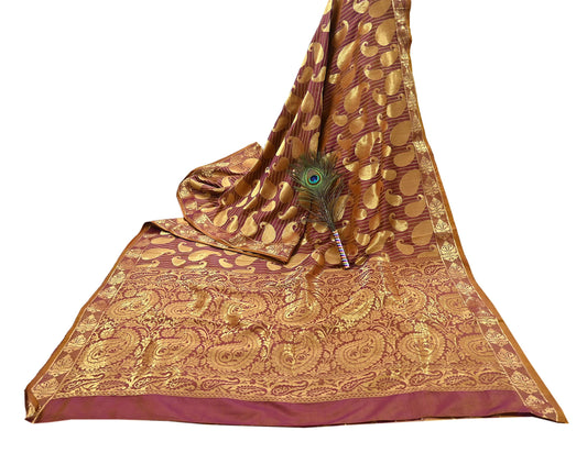 Vintage Kanjivaram Silk Saree Purple & Saffron  Floral Zari, Indian Sari Fabric 5yard Dressmaking crafting