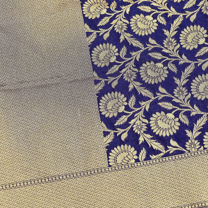 Indian Vintage Blue Dupatta Long Stole Artificial Silk Woven Brocade Scarves Veil Scarf Wrap Hippie Boho Soft Floral