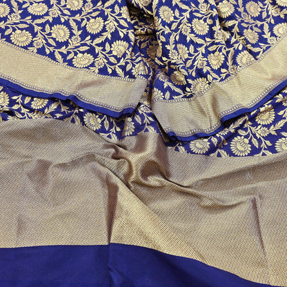 Indian Vintage Blue Dupatta Long Stole Artificial Silk Woven Brocade Scarves Veil Scarf Wrap Hippie Boho Soft Floral