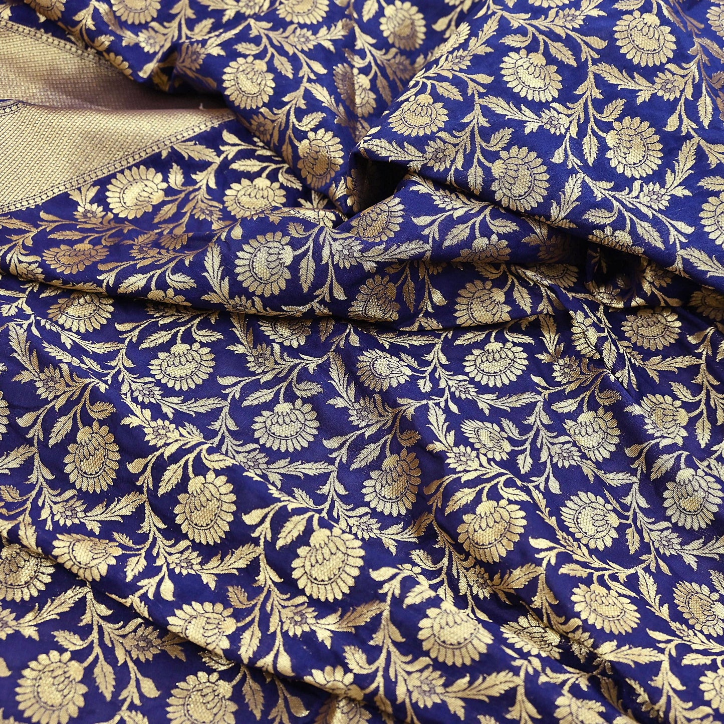 Indian Vintage Blue Dupatta Long Stole Artificial Silk Woven Brocade Scarves Veil Scarf Wrap Hippie Boho Soft Floral