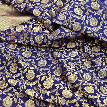 Indian Vintage Blue Dupatta Long Stole Artificial Silk Woven Brocade Scarves Veil Scarf Wrap Hippie Boho Soft Floral