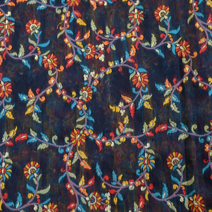 Indian Vintage Blue Dupatta Long Stole Artificial Silk Woven Brocade Scarves Veil Scarf Wrap Hippie Boho Soft Floral Fringes