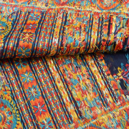 Indian Vintage Blue Dupatta Long Stole Artificial Silk Woven Brocade Scarves Veil Scarf Wrap Hippie Boho Soft Floral Fringes