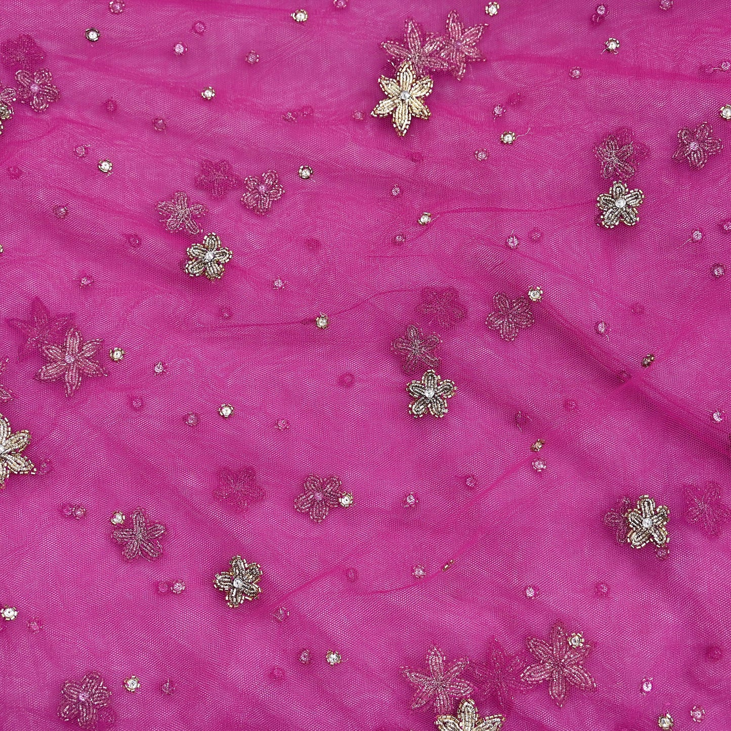 Indian Vintage Heavy Wedding Pink Dupatta Net Mesh Long Stole Hand Embroidered Scarves Golden Zardozi Dabka Zari Stole
