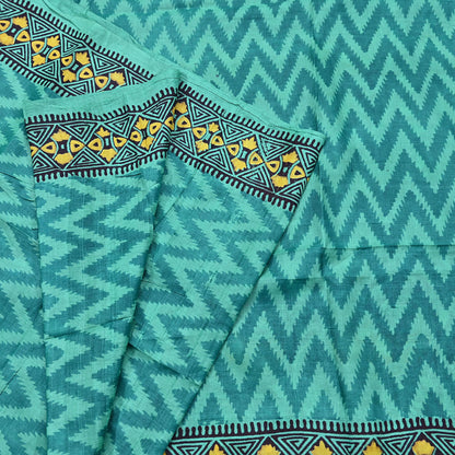 Indian Vintage Saree Green Pure Khadi Silk Handloom Printed Sari Fabric 5yard Ethnic Wear Sari Dressdesigning Quilting Upcycle