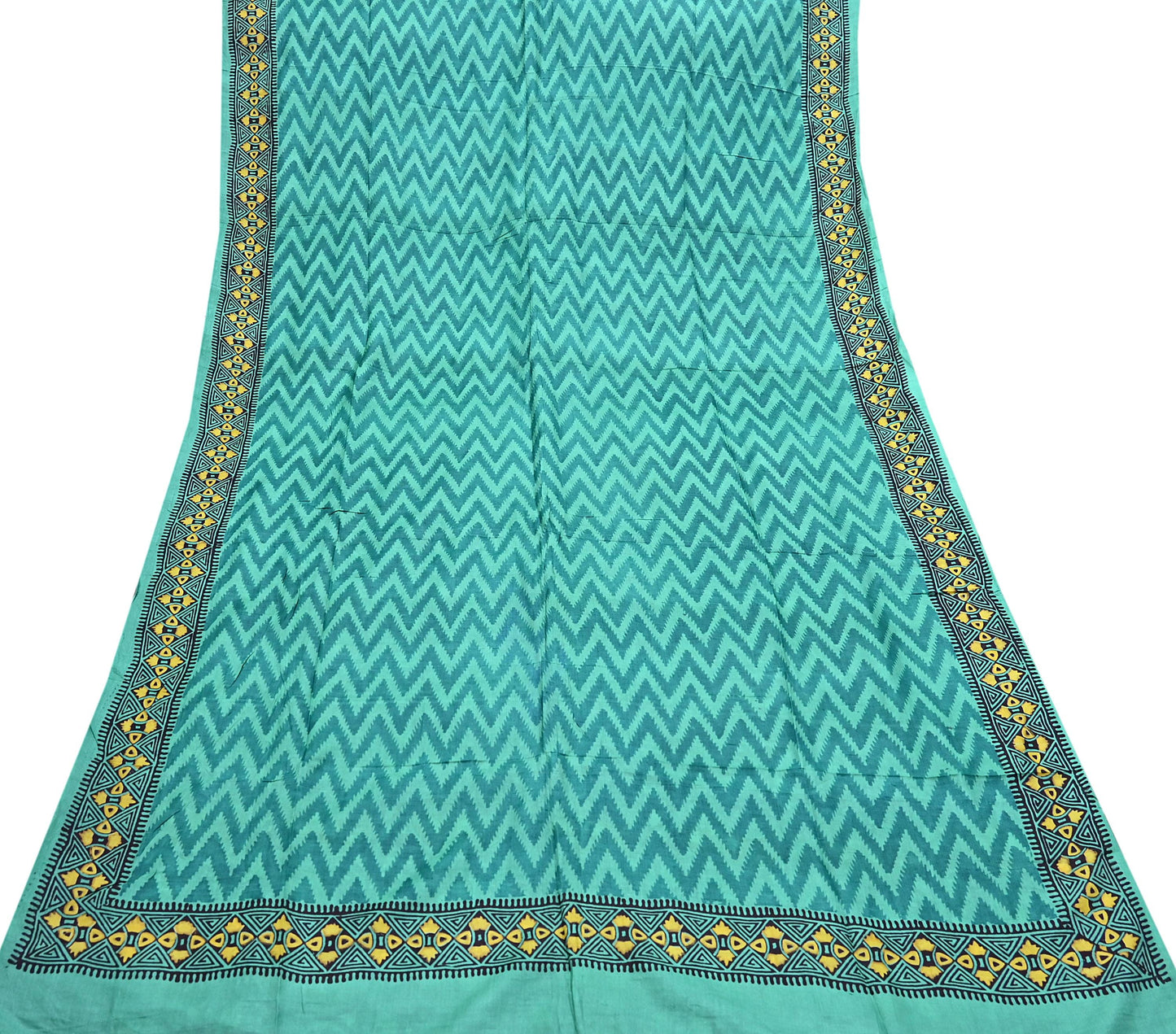 Indian Vintage Saree Green Pure Khadi Silk Handloom Printed Sari Fabric 5yard Ethnic Wear Sari Dressdesigning Quilting Upcycle