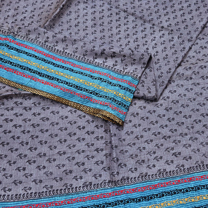 Indian Vintage Saree Gray Pure Khadi Silk Handloom Hand Beaded Sari Fabric 5yard Ethnic Dressmaking Crafting Upcycle Quilting
