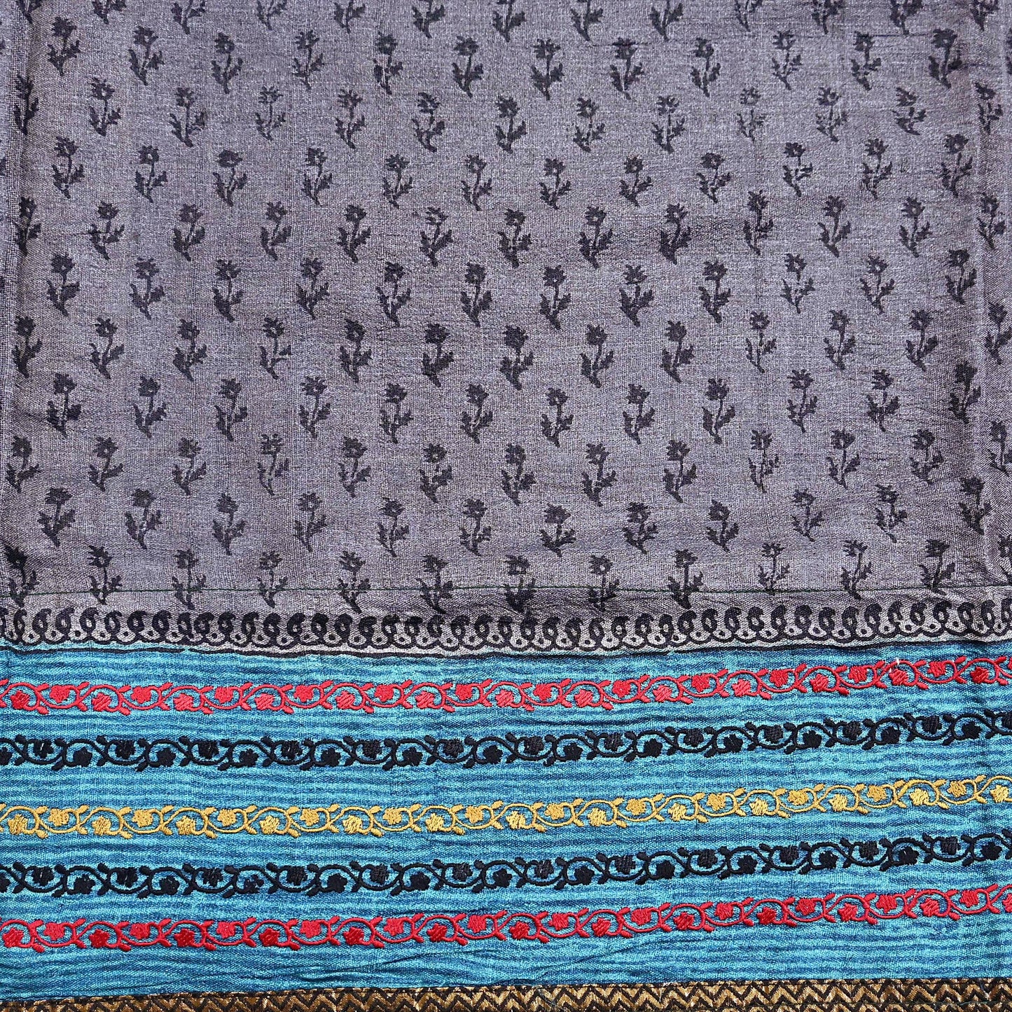 Indian Vintage Saree Gray Pure Khadi Silk Handloom Hand Beaded Sari Fabric 5yard Ethnic Dressmaking Crafting Upcycle Quilting