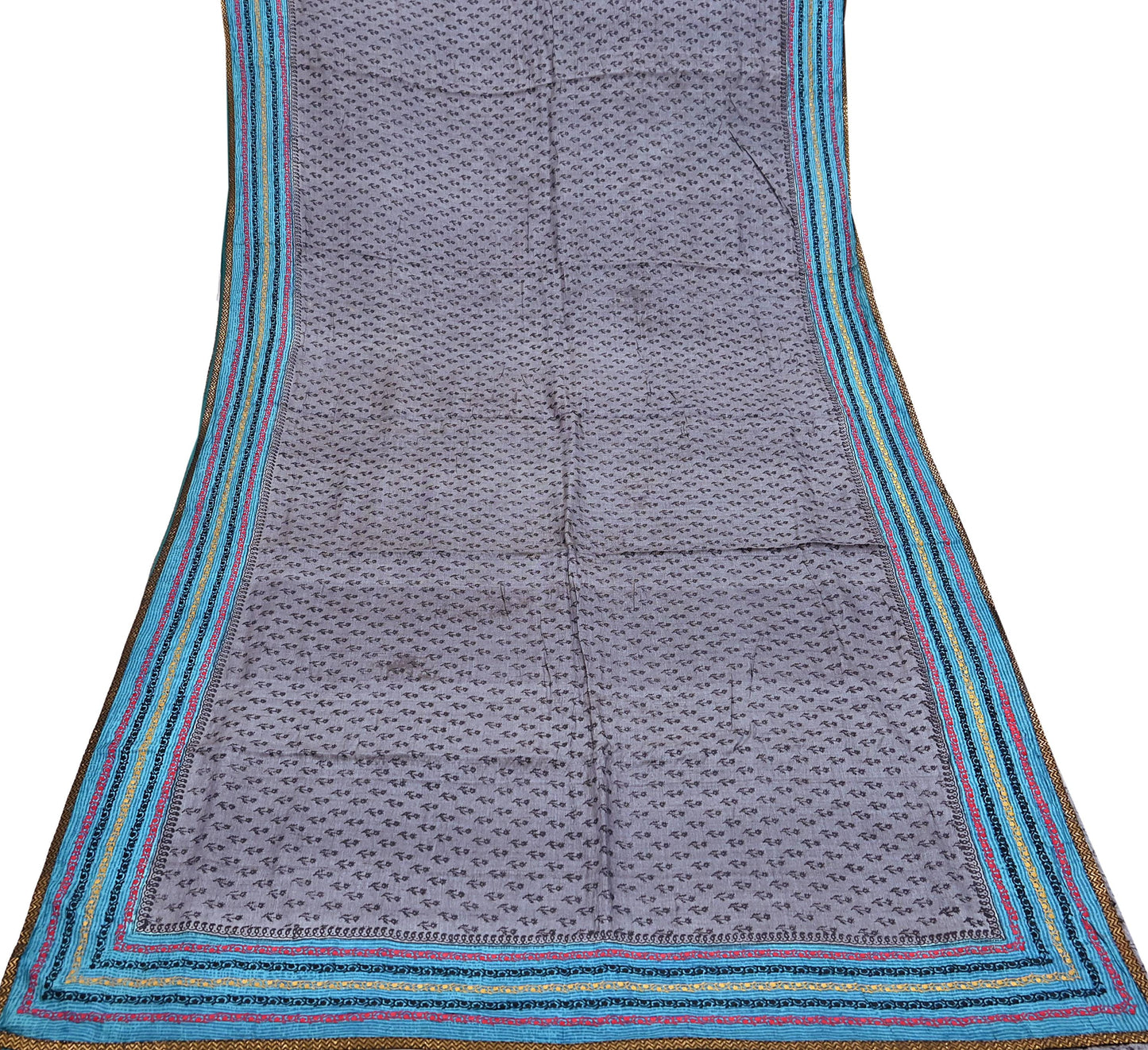 Indian Vintage Saree Gray Pure Khadi Silk Handloom Hand Beaded Sari Fabric 5yard Ethnic Dressmaking Crafting Upcycle Quilting