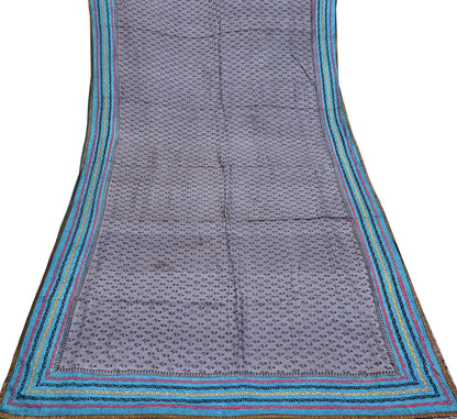 Indian Vintage Saree Gray Pure Khadi Silk Handloom Hand Beaded Sari Fabric 5yard Ethnic Dressmaking Crafting Upcycle Quilting