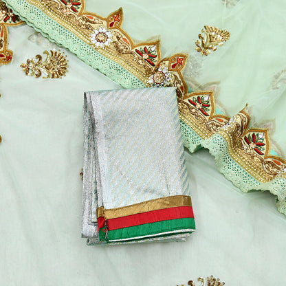 Indian Vintage Sea Green Net Saree | Heavy Hand Embroidery 6 Yards Soft Mesh Fabric Includes Blouse & Ideal for Crafting Wedding Wear
