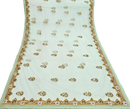 Indian Vintage Sea Green Net Saree | Heavy Hand Embroidery 6 Yards Soft Mesh Fabric Includes Blouse & Ideal for Crafting Wedding Wear