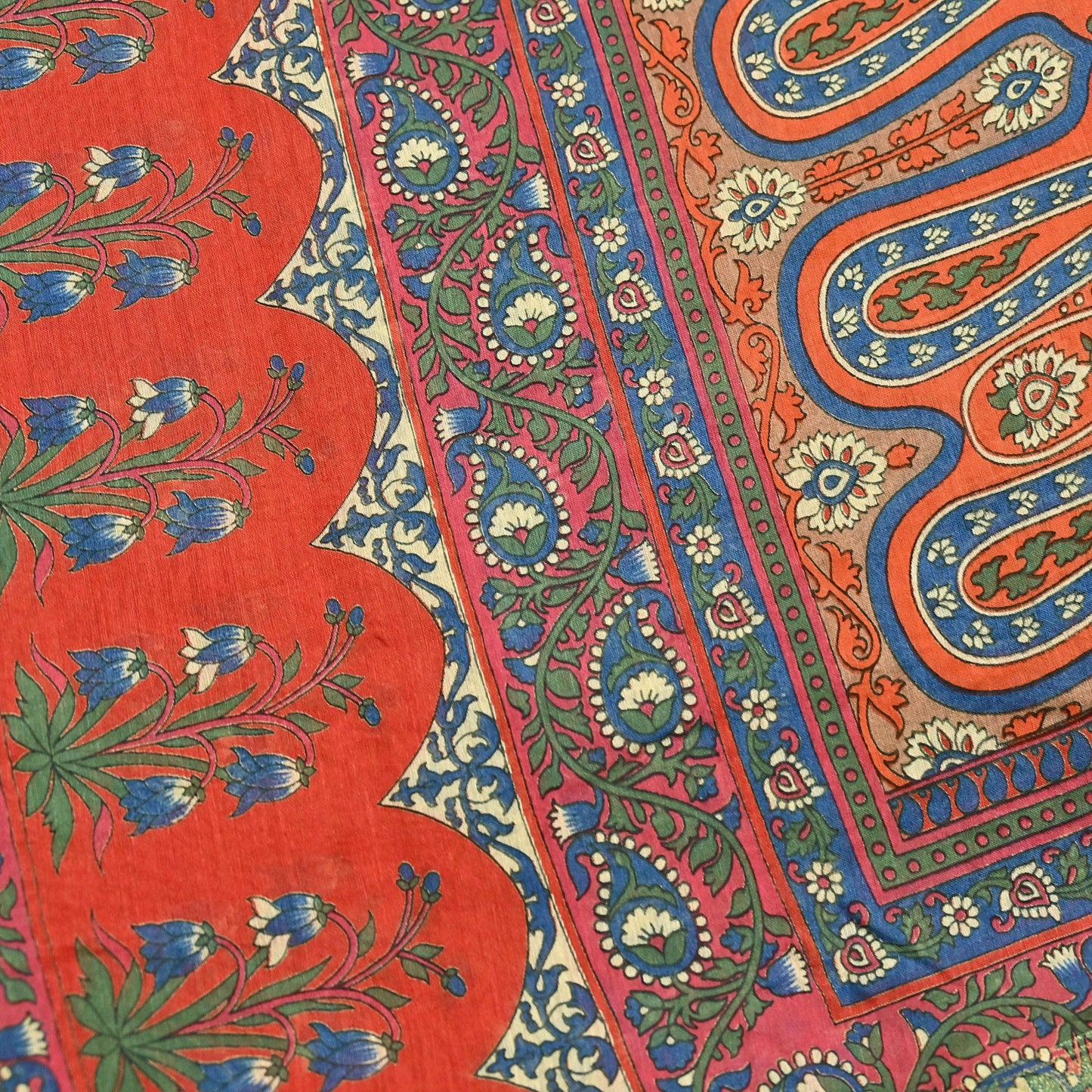 Indian Vintage Orange Dupatta Long Stole Block Print Pure Chanderi Silk Scarves Veil Paisley Upcycle Party wear hijab Zari Border