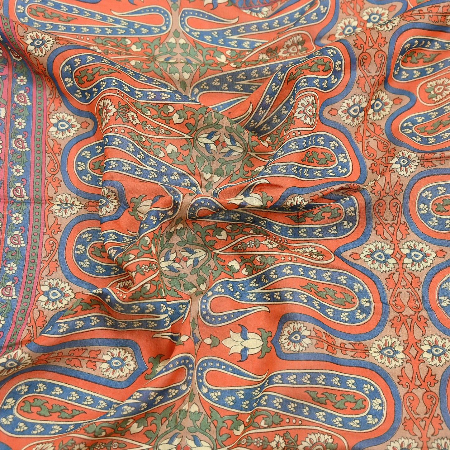 Indian Vintage Orange Dupatta Long Stole Block Print Pure Chanderi Silk Scarves Veil Paisley Upcycle Party wear hijab Zari Border