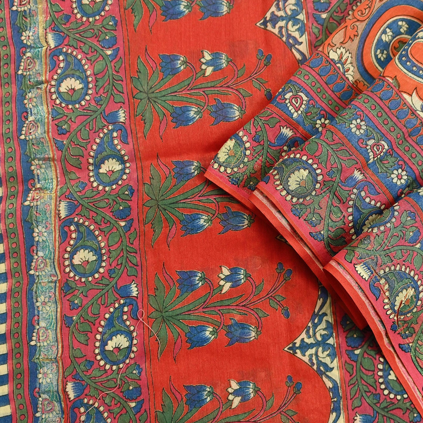 Indian Vintage Orange Dupatta Long Stole Block Print Pure Chanderi Silk Scarves Veil Paisley Upcycle Party wear hijab Zari Border