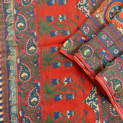 Indian Vintage Orange Dupatta Long Stole Block Print Pure Chanderi Silk Scarves Veil Paisley Upcycle Party wear hijab Zari Border