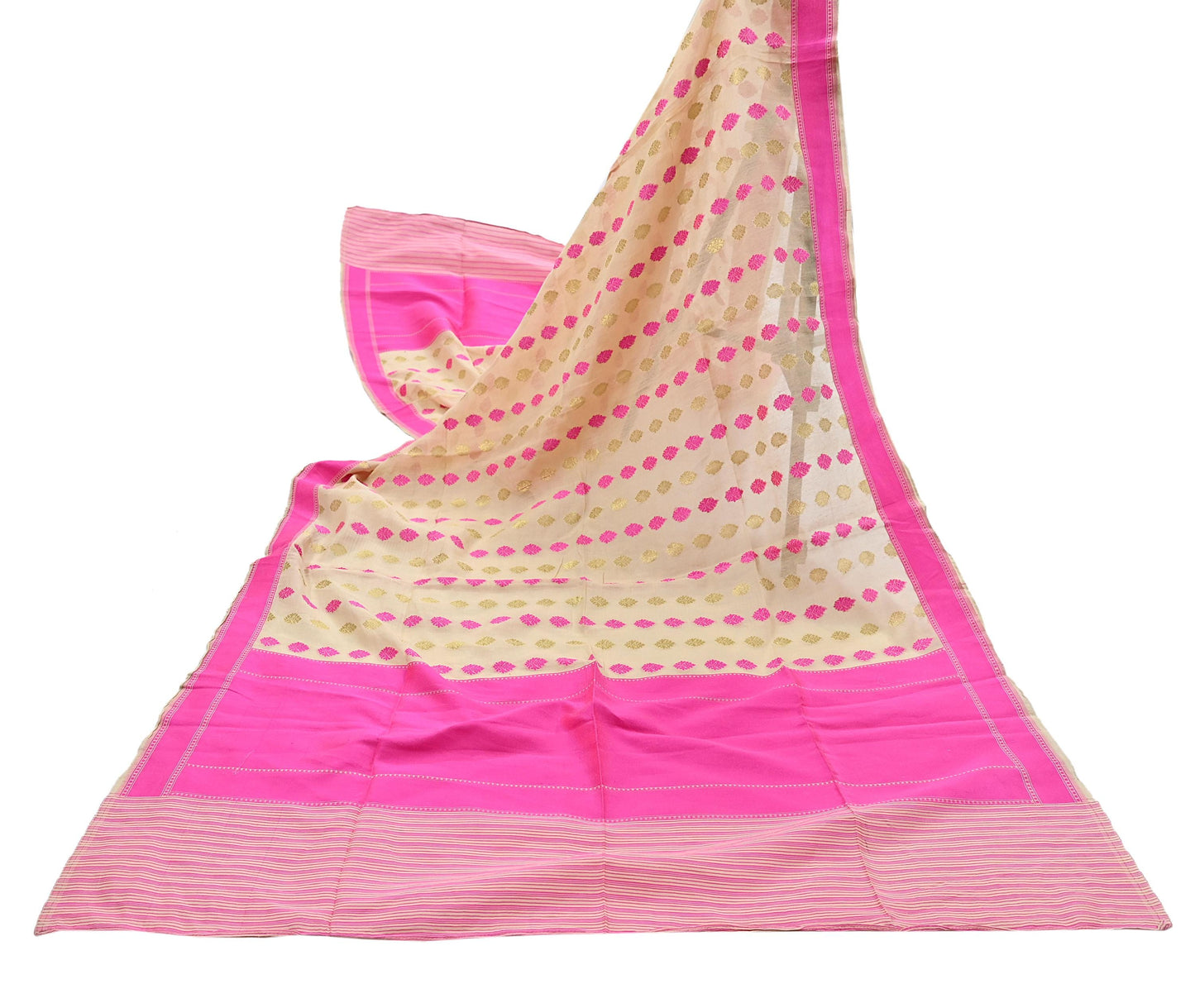 Indian Vintage Dupatta Beige Long Stole Hand Woven Pure Cotton Scarves Veil Soft Wrap Hijab Boho