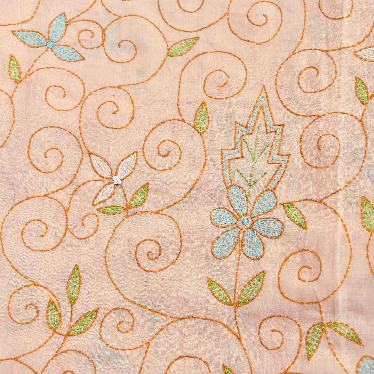 Indian Vintage Dupatta Peach Long Stole Pure Cotton Hand Embroidered Kantha Scarves Veil Scarf Wrap For Women's