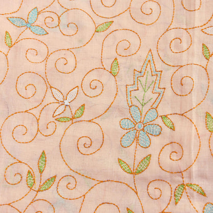 Indian Vintage Dupatta Peach Long Stole Pure Cotton Hand Embroidered Kantha Scarves Veil Scarf Wrap For Women's