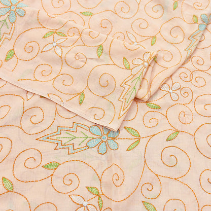 Indian Vintage Dupatta Peach Long Stole Pure Cotton Hand Embroidered Kantha Scarves Veil Scarf Wrap For Women's