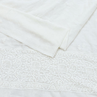 Indian Vintage White Dupatta Long Stole Pure Cotton Handmade Chikankari Scarves Veil Scarf Wrap Hippie Boho Soft