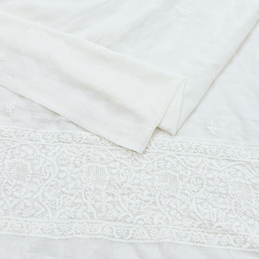 Indian Vintage White Dupatta Long Stole Pure Cotton Handmade Chikankari Scarves Veil Scarf Wrap Hippie Boho Soft