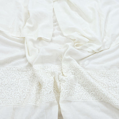 Indian Vintage White Dupatta Long Stole Pure Cotton Handmade Chikankari Scarves Veil Scarf Wrap Hippie Boho Soft