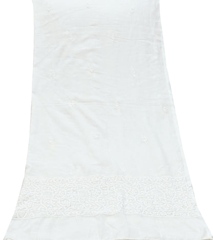 Indian Vintage White Dupatta Long Stole Pure Cotton Handmade Chikankari Scarves Veil Scarf Wrap Hippie Boho Soft