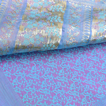 Indian Vintage Sari Blue Heavy Pure Silk Woven Banarasi Brocade Saree Fabric 5Yd Ethnic Dress making Crafting Bollywood Dress Designing
