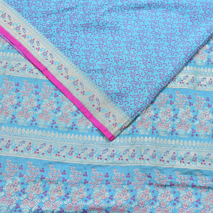 Indian Vintage Sari Blue Heavy Pure Silk Woven Banarasi Brocade Saree Fabric 5Yd Ethnic Dress making Crafting Bollywood Dress Designing