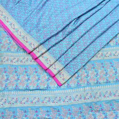 Indian Vintage Sari Blue Heavy Pure Silk Woven Banarasi Brocade Saree Fabric 5Yd Ethnic Dress making Crafting Bollywood Dress Designing