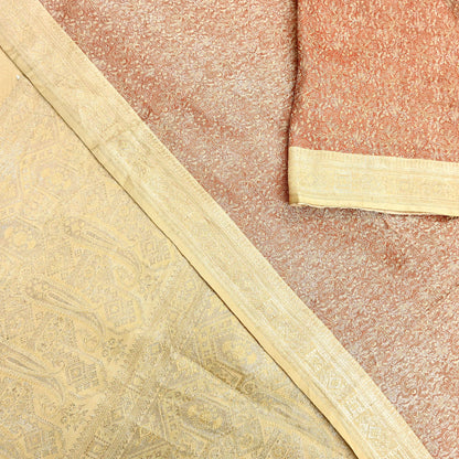 Indian Vintage Sari Rusty & beige Heavy Pure Satin Silk Woven Banarasi Tanchoi Saree 5Yd Ethnic Craft Fabric Upcycle Bridal Heavy Sarees