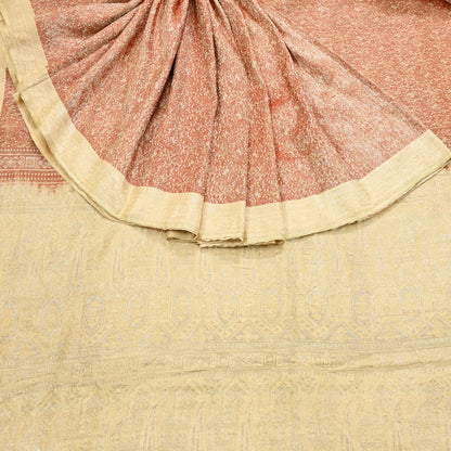 Indian Vintage Sari Rusty & beige Heavy Pure Satin Silk Woven Banarasi Tanchoi Saree 5Yd Ethnic Craft Fabric Upcycle Bridal Heavy Sarees