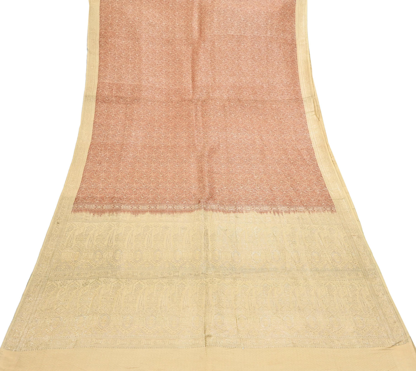 Indian Vintage Sari Rusty & beige Heavy Pure Satin Silk Woven Banarasi Tanchoi Saree 5Yd Ethnic Craft Fabric Upcycle Bridal Heavy Sarees