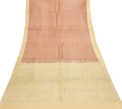 Indian Vintage Sari Rusty & beige Heavy Pure Satin Silk Woven Banarasi Tanchoi Saree 5Yd Ethnic Craft Fabric Upcycle Bridal Heavy Sarees